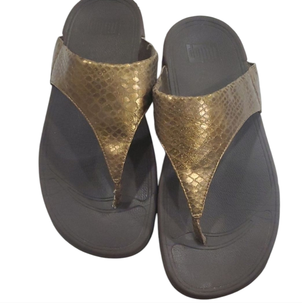 Fitflop Rose Gold Textured Sandals with Contoured Footbed Size 10 - Picture 1 of 10